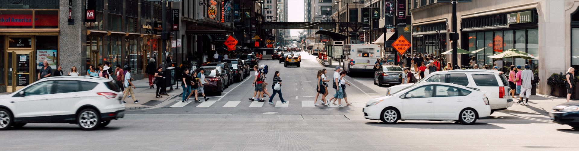 Pedestrians on a busy city street